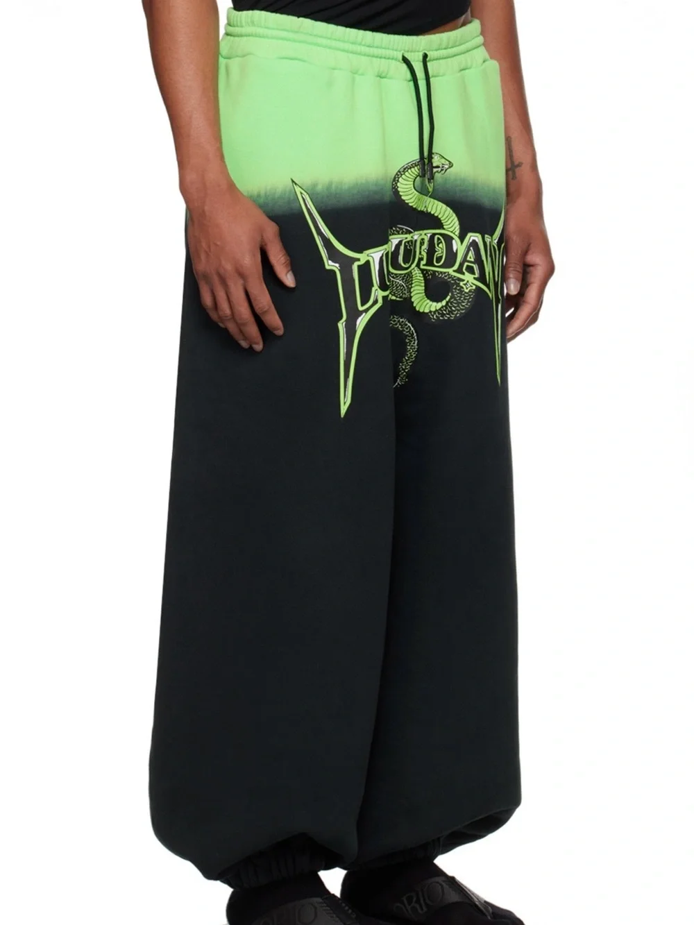LUU DAN Green/Black Gradient Logo Sweatpants Drawstring Elastic Waist Pockets S